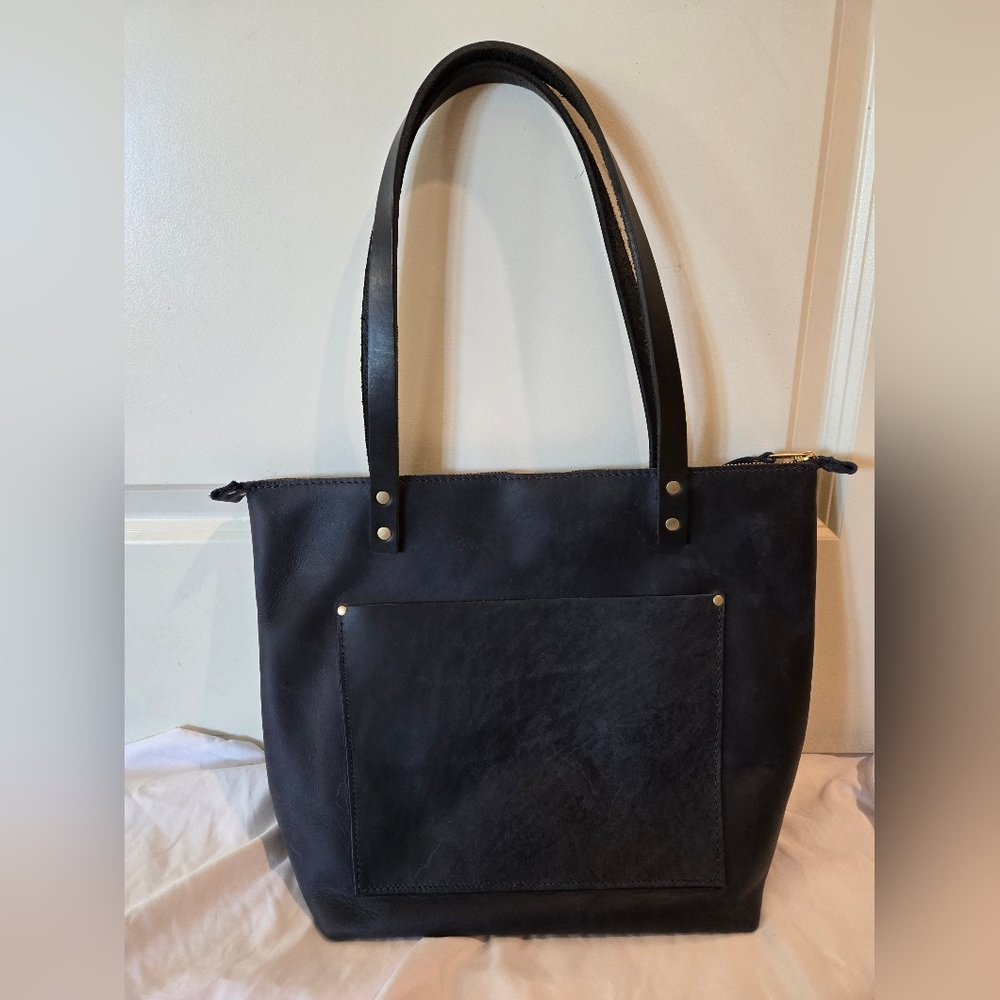 Portland Leather Goods Blue Navy Size Medium Tote Bag Purse Handbag PLG